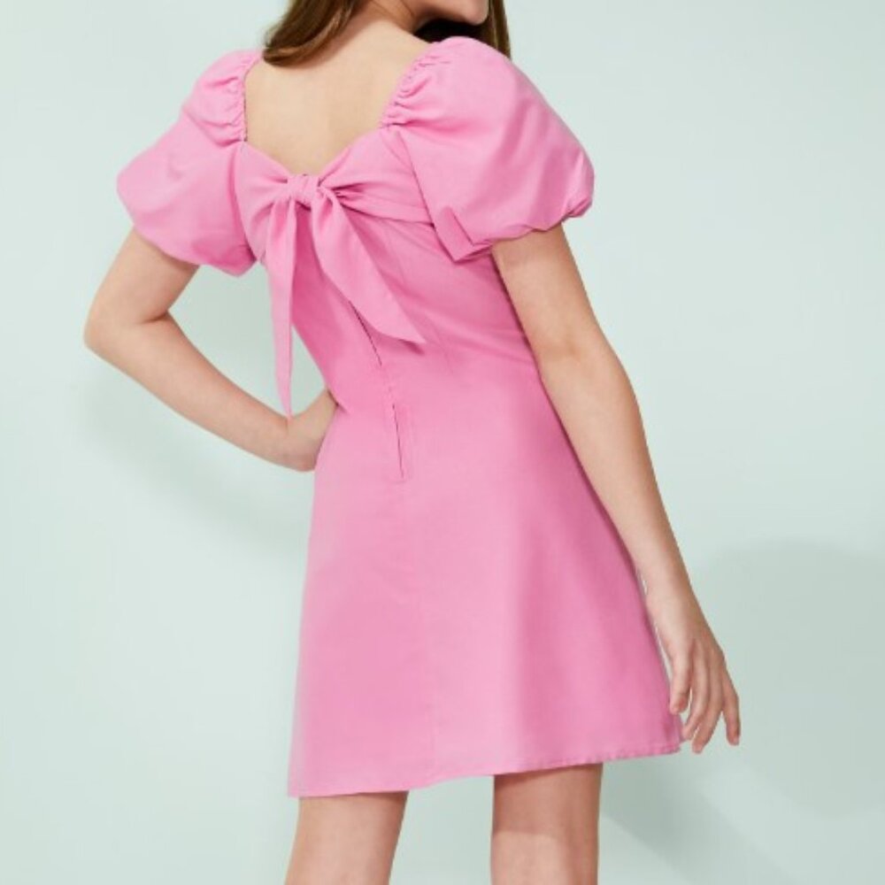 Girls Size 14 GB Girls Pink Puff-Sleeve Empire Waist Dress, Like New - Picture 4 of 10